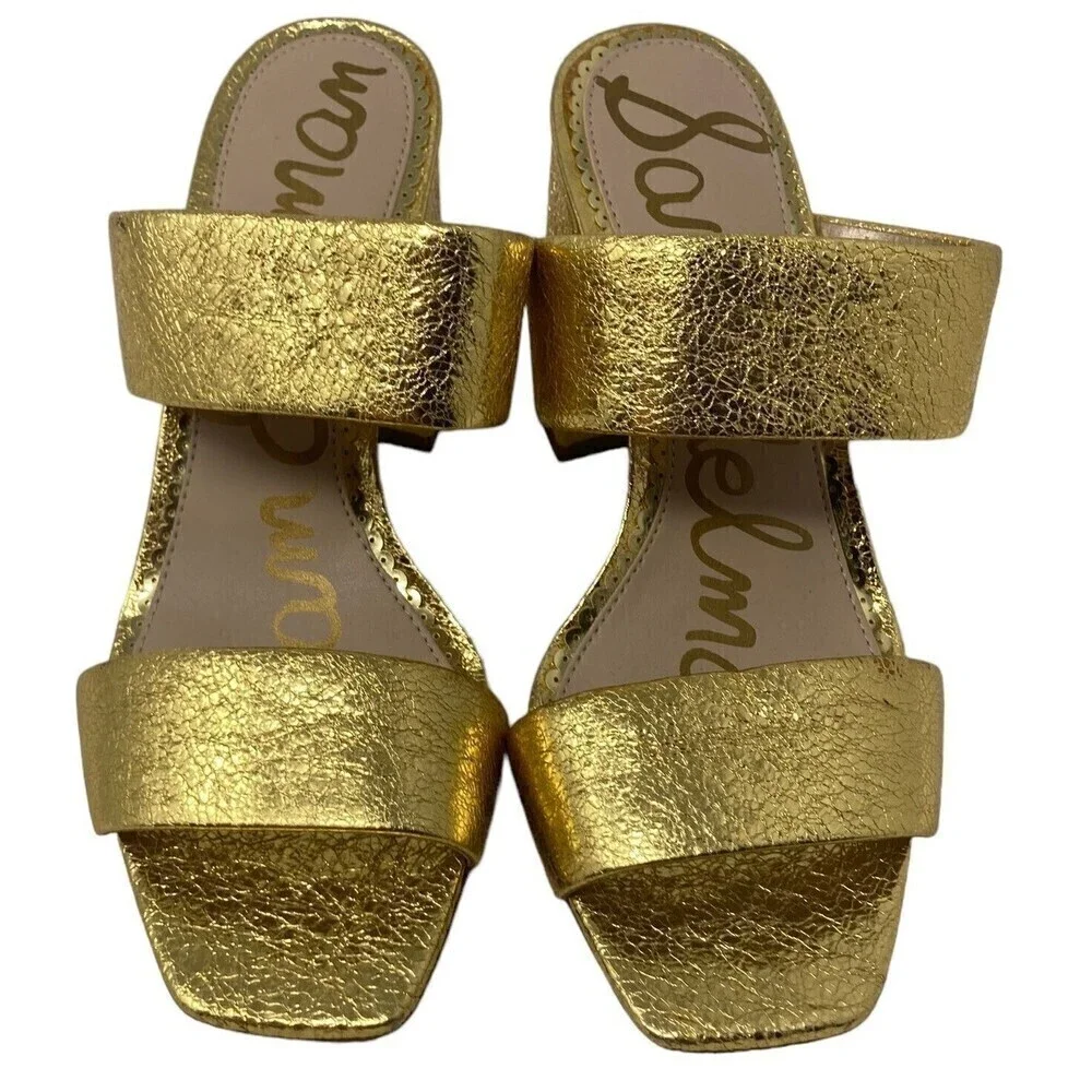 NEW Sam Edelman Delaney Heels Women's Size 5.5 Gold Leather Sandals EU 35.5